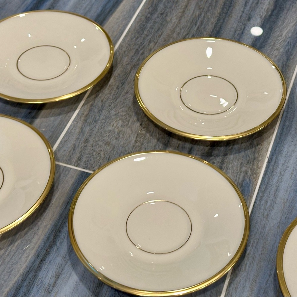 LENOX Eternal Gold Trim China Coffee Cup Saucers 6” Lot of 12. Great Condition - Picture 5 of 8